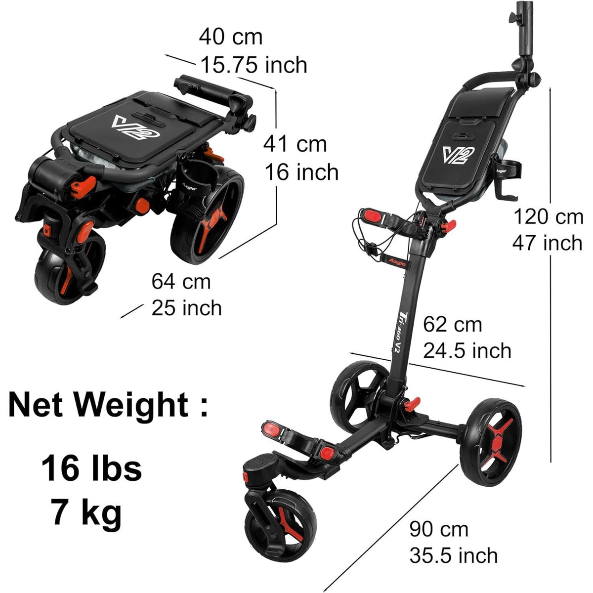 Axglo Tri-360 V2 Push Trolley (Black/Red)