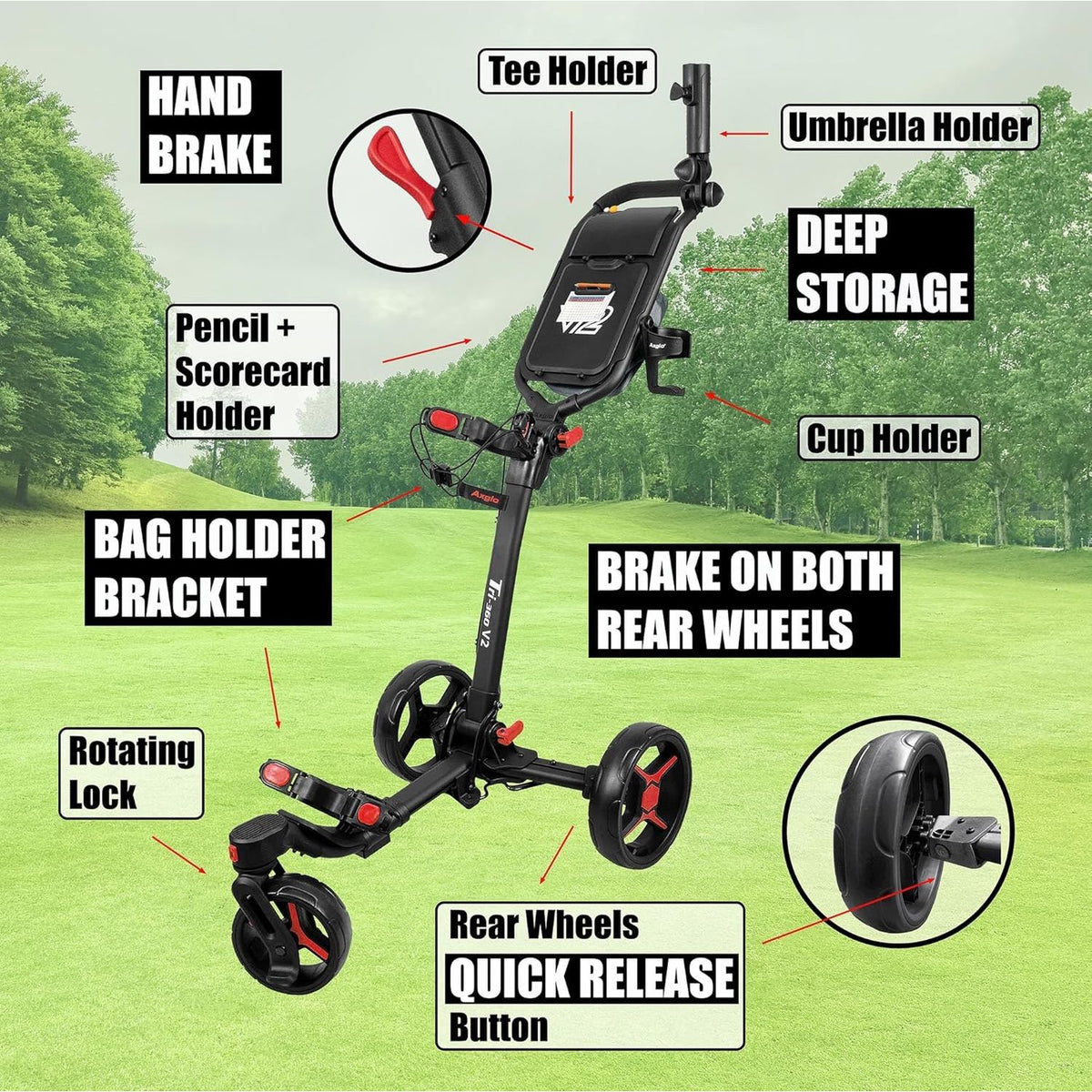 Axglo Tri-360 V2 Push Trolley (Black/Red)