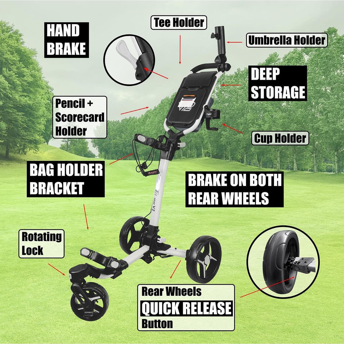 Axglo Tri-360 V2 Push Trolley (White\Grey)