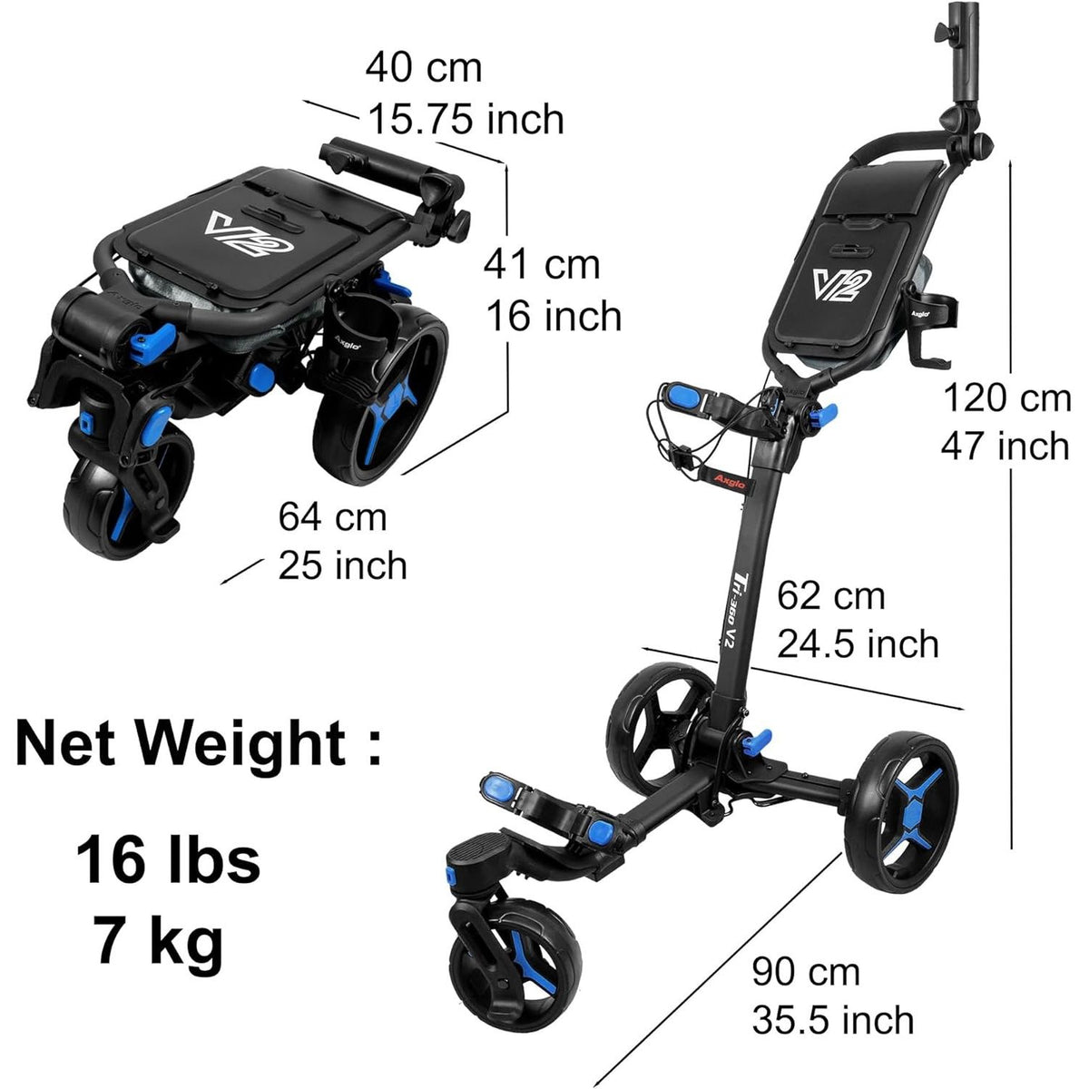 Axglo Tri-360 V2 Push Trolley (Black/Blue)