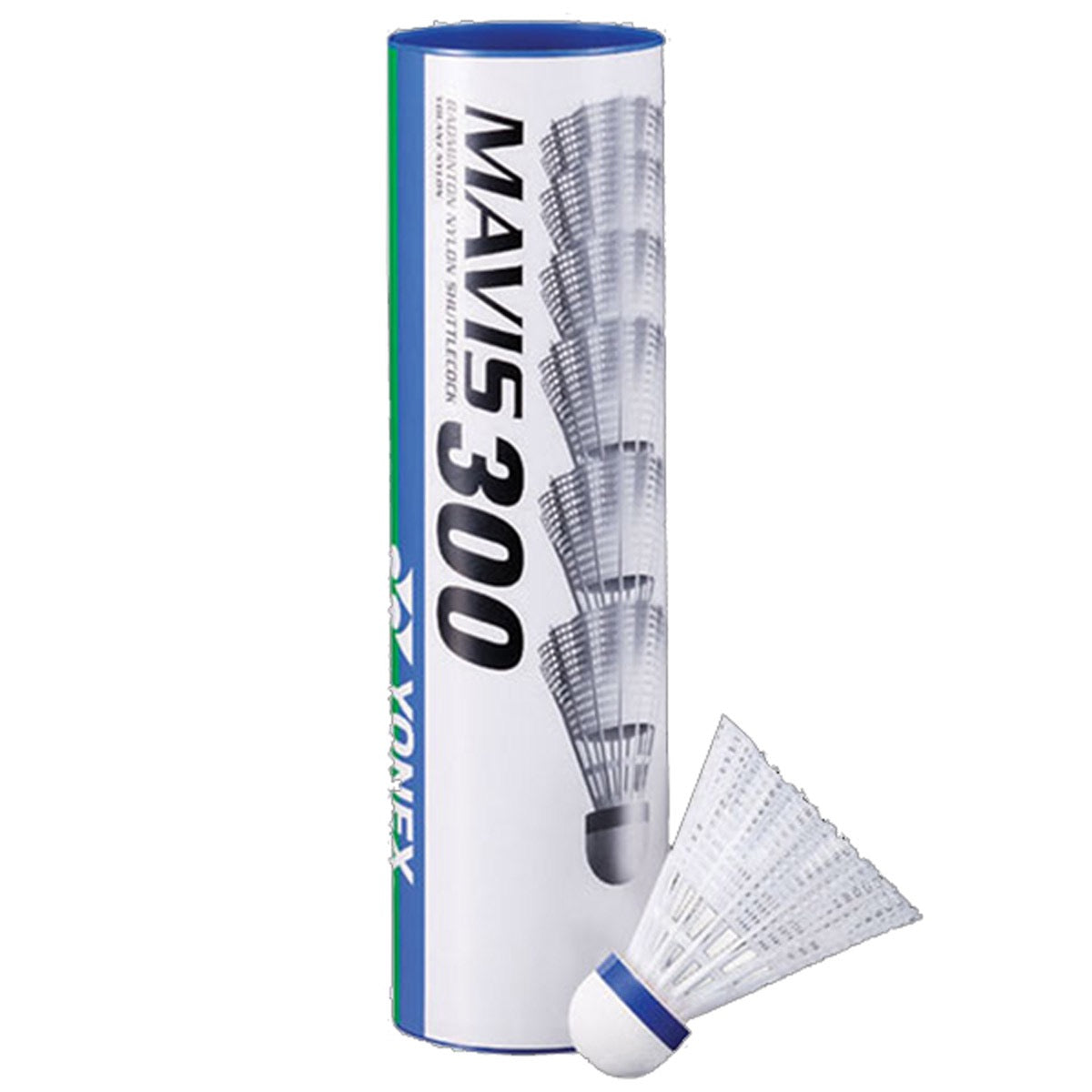 Yonex Mavis 300 White Badminton Shuttlecocks (Medium Speed Blue) 1 Tube of 6 Shuttlecocks