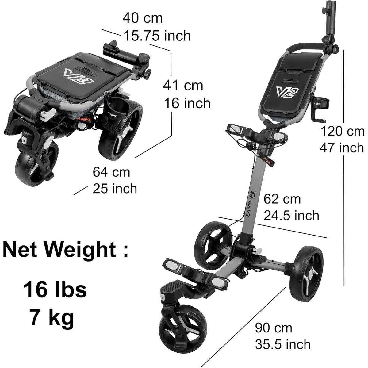 Axglo Tri-360 V2 Push Trolley (Grey/Grey)