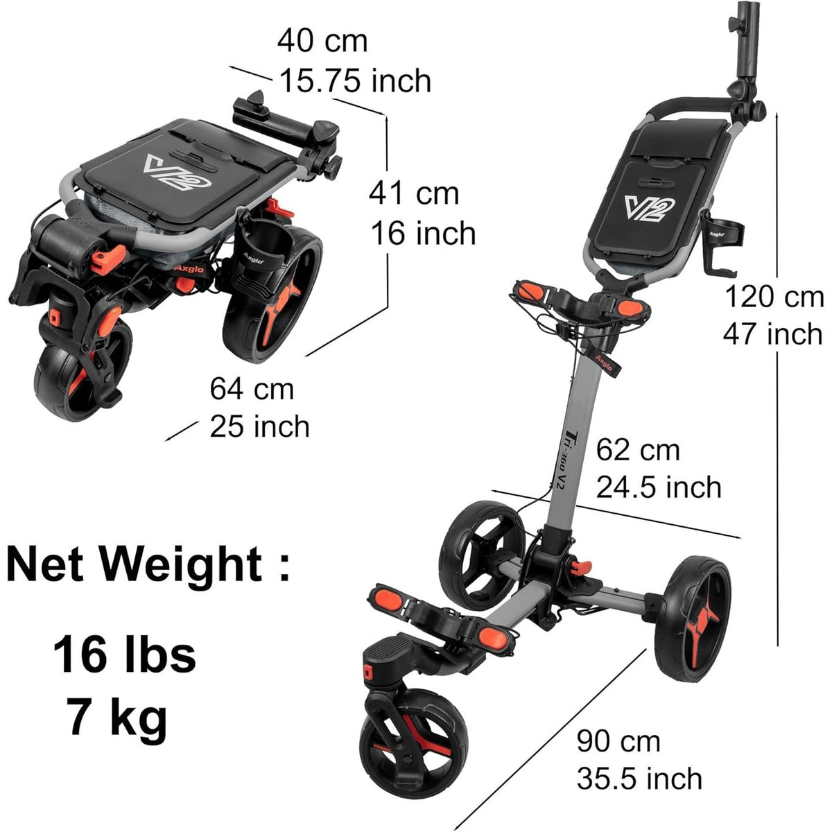 Axglo Tri-360 V2 Push Trolley (Grey/Red)