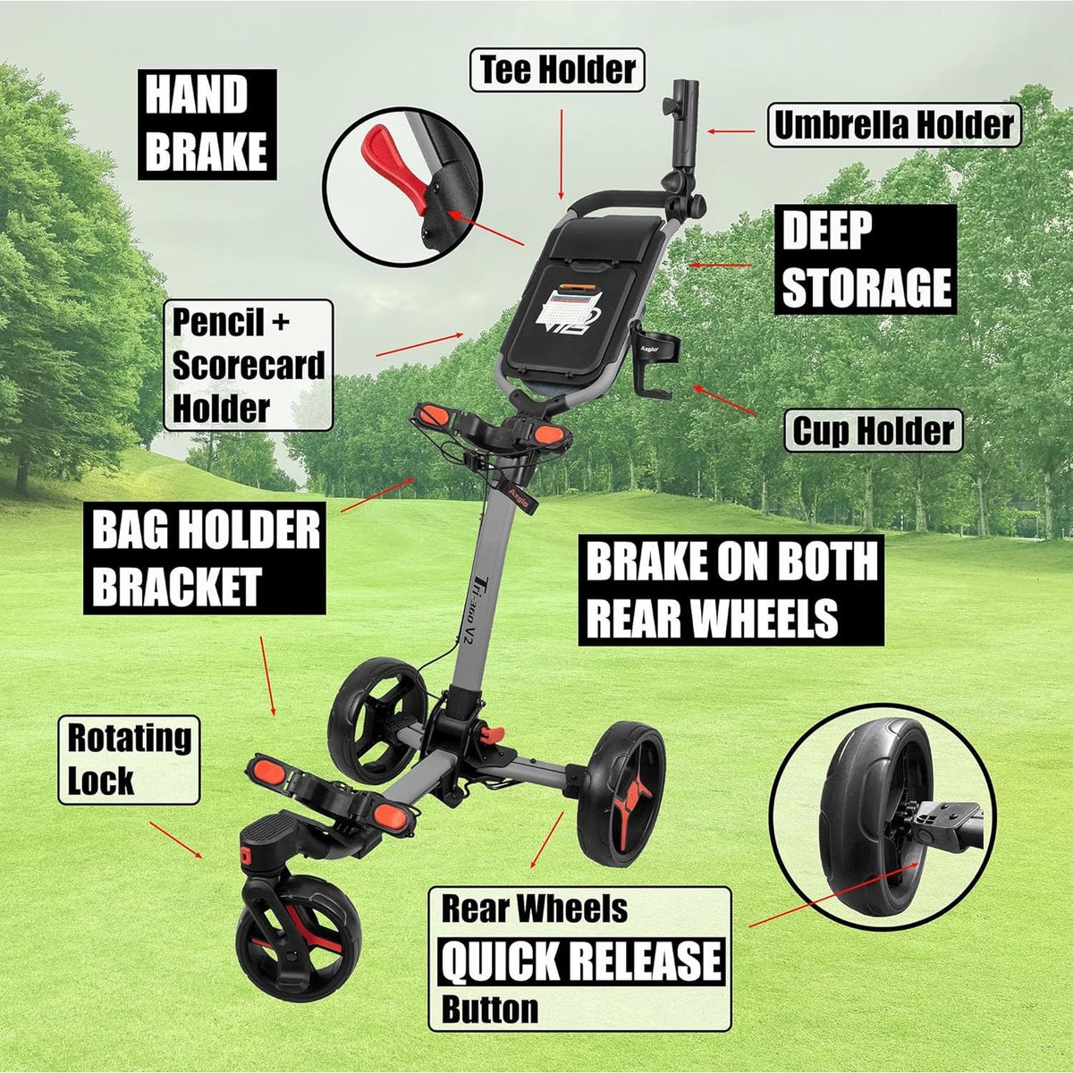 Axglo Tri-360 V2 Push Trolley (Grey/Red)