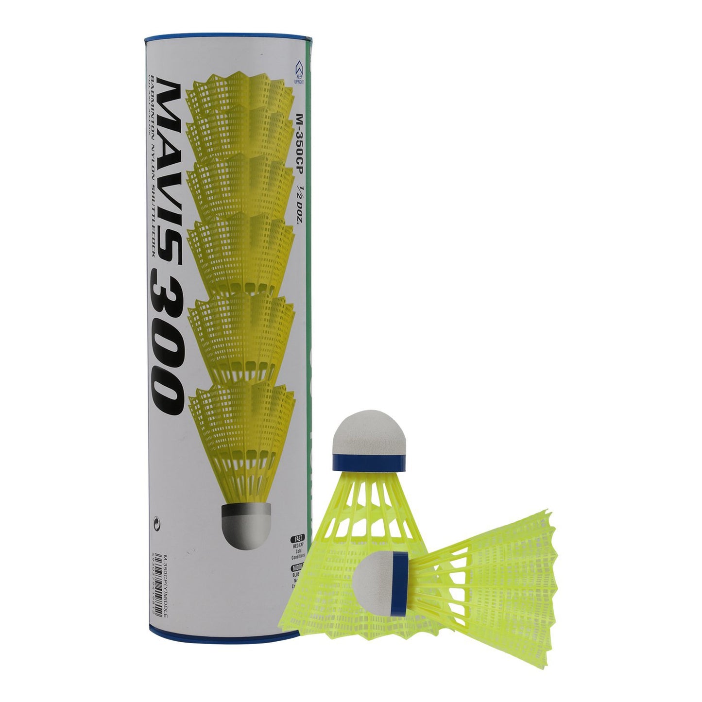 Yonex Mavis 300 Yellow Badminton Shuttlecocks (Medium Speed Blue) 1 Tube of 6 Shuttlecocks