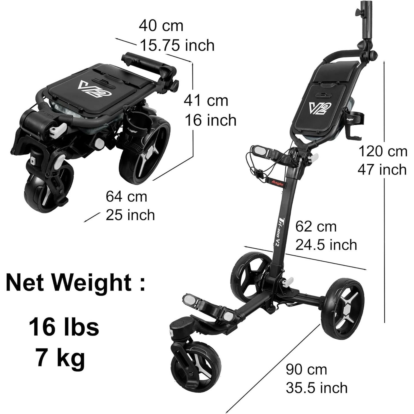 Axglo Tri-360 V2 Push Trolley (Black/Grey)