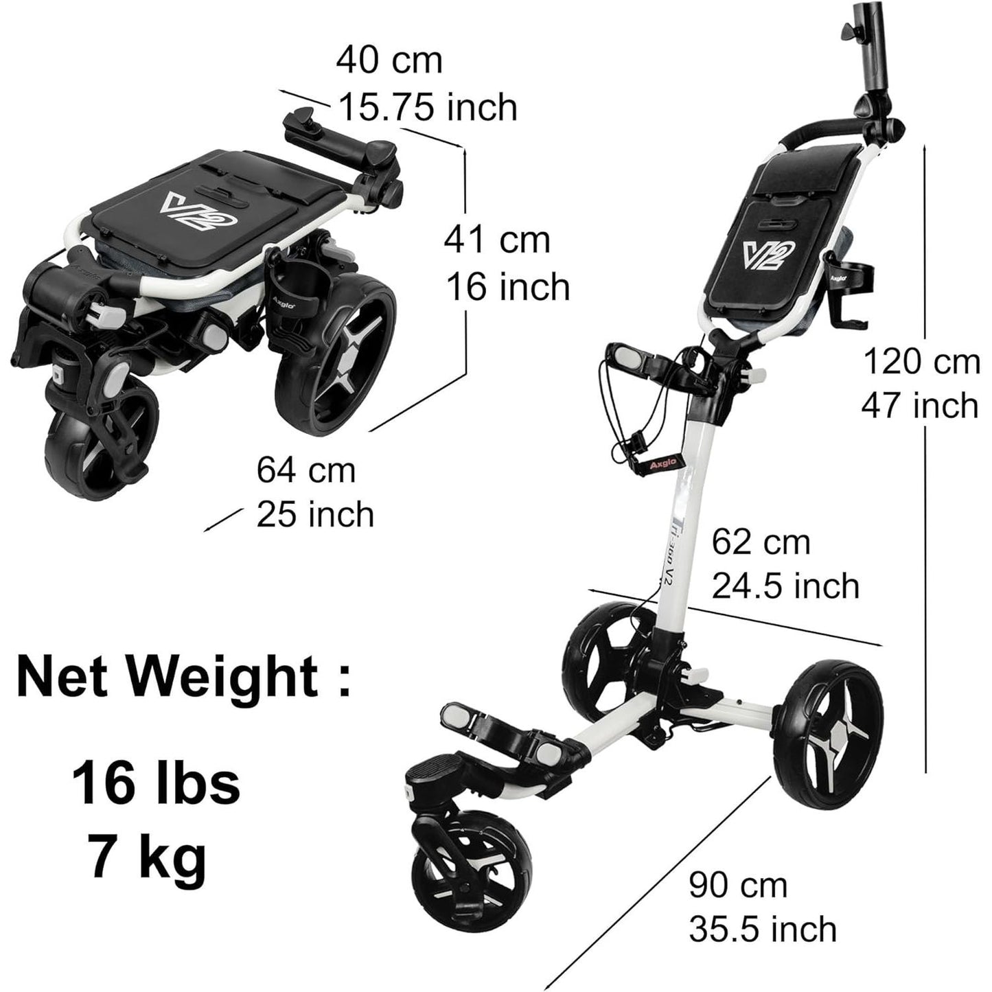 Axglo Tri-360 V2 Push Trolley (White\Grey)