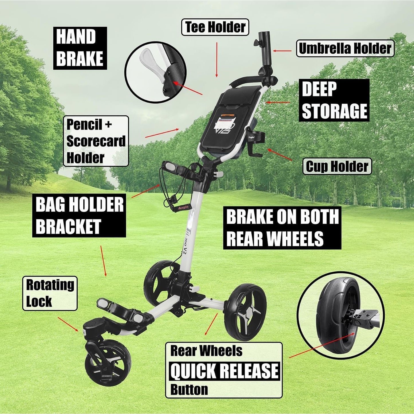 Axglo Tri-360 V2 Push Trolley (White\Grey)