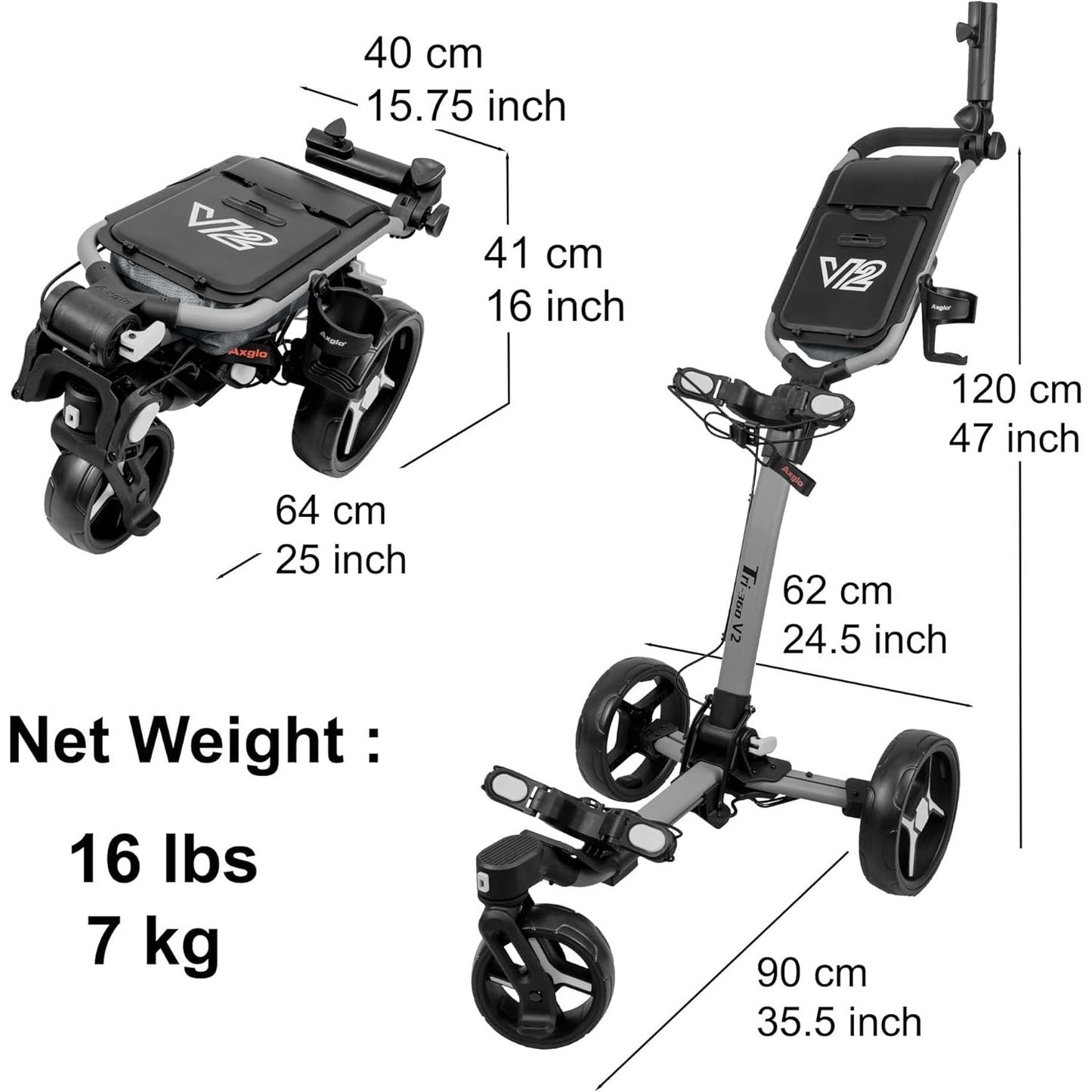 Axglo Tri-360 V2 Push Trolley (Grey/Grey)