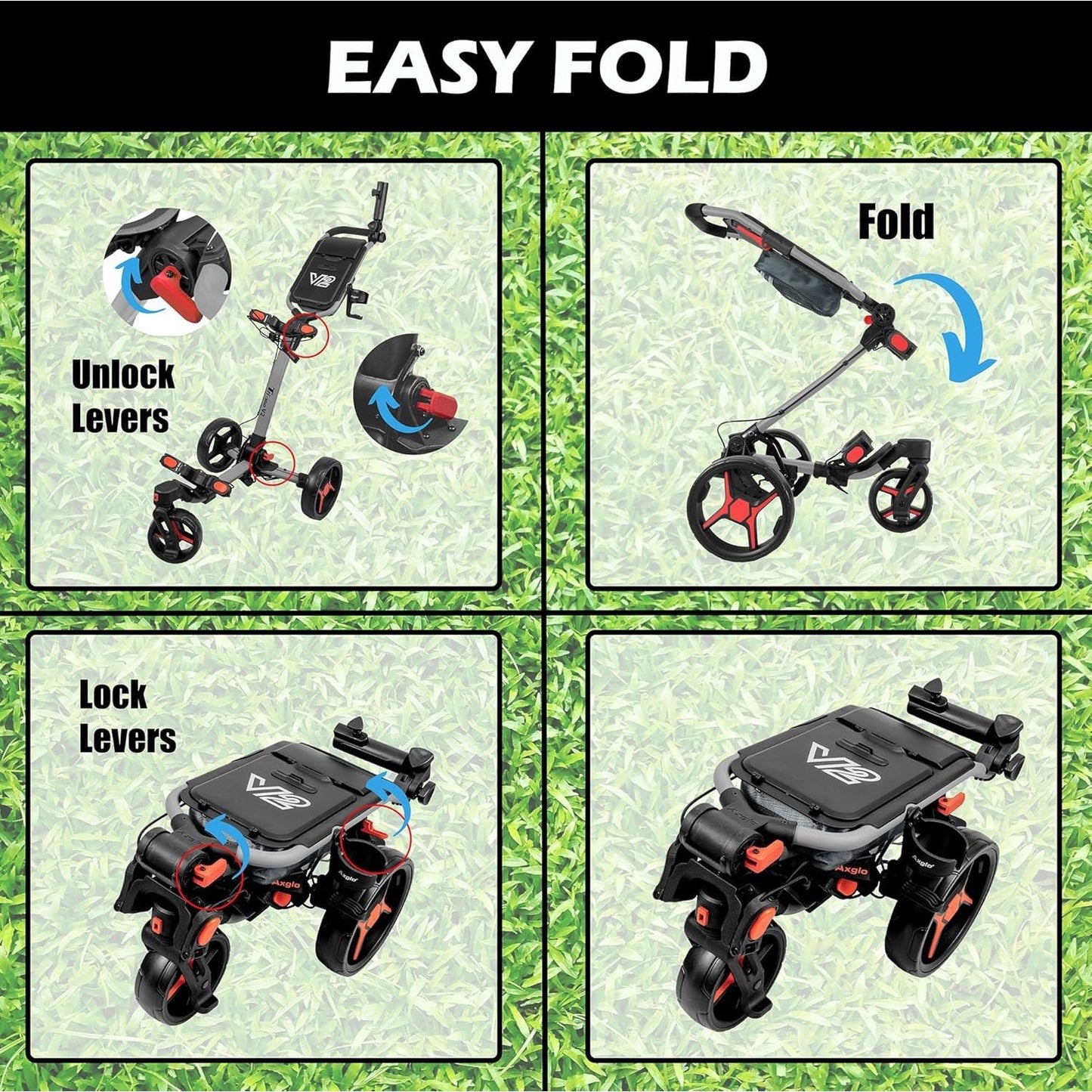 Axglo Tri-360 V2 Push Trolley (Grey/Red)